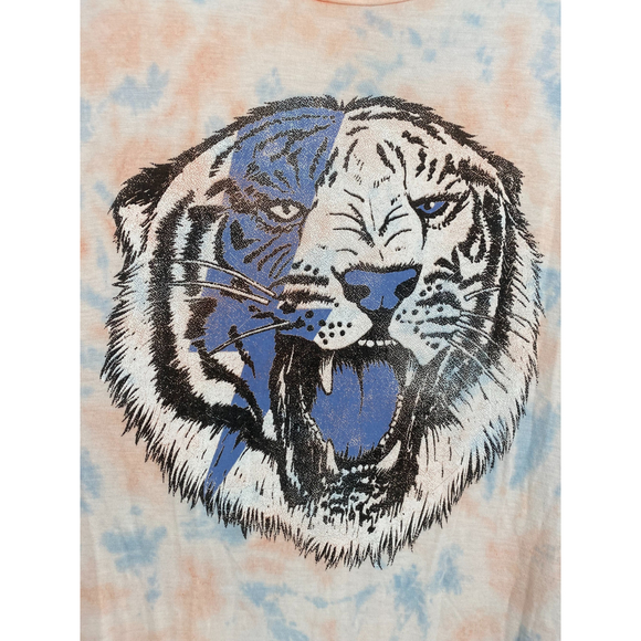 Wst Cst NWT Lightning Tiger Tie Dye Short Sleeve Crew Neck Tee Blue Pink L New - Picture 7 of 7